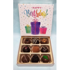 HAPPY BIRTHDAY chocolate truffles/hand dipped  (Gift of 9)